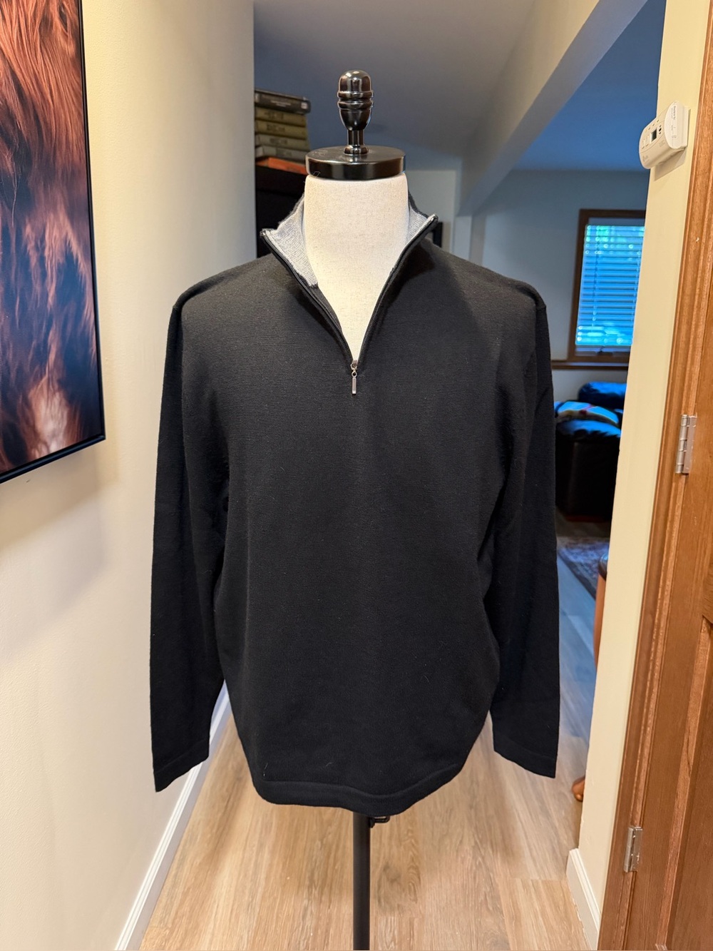 NWT Style Davis & Squire Merino Wool 1/4 Zip Sweater XXL Black